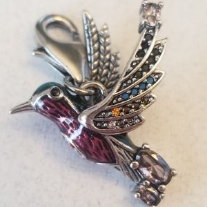 925 Sterling Silver Colorful Humming Bird Cubic Zirconia Dangle Charm Pendant